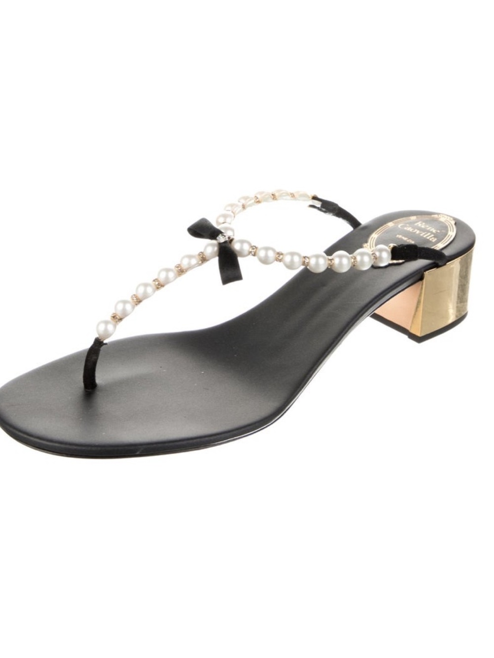 Rene Caovilla leather bow accents slides